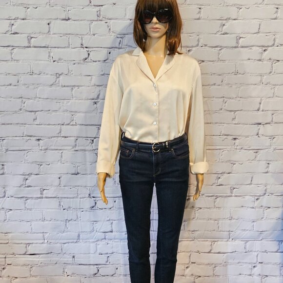 OAK & FORT, Ivory satin long sleeve button up blouse - Picture 4 of 13